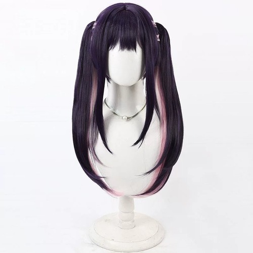 コスプレ耐熱ウィッグ パープル ピンク メッシュ ツインテール 二つ結び キャラクターウィッグ ★超かぐや姫!/駒沢乃依 等 ★受注品★