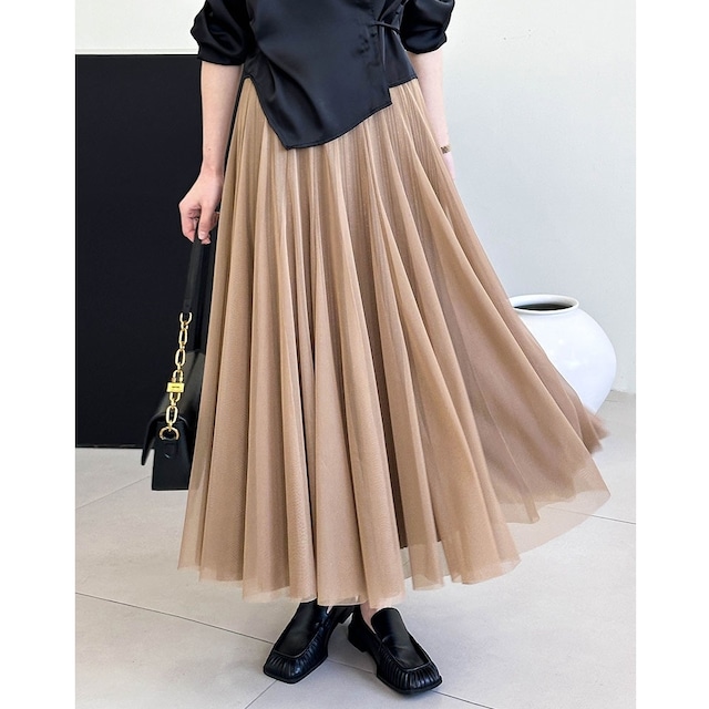 A-line pleated tulle skirt