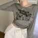 2カラー ロンT バタフライ柄 ショート丈 スリムフィット プルオーバー tシャツ スリムtシャツ トップス クルーネック 薄手 長袖 レトロ 大人可愛い ガーリー カジュアル a731969186705