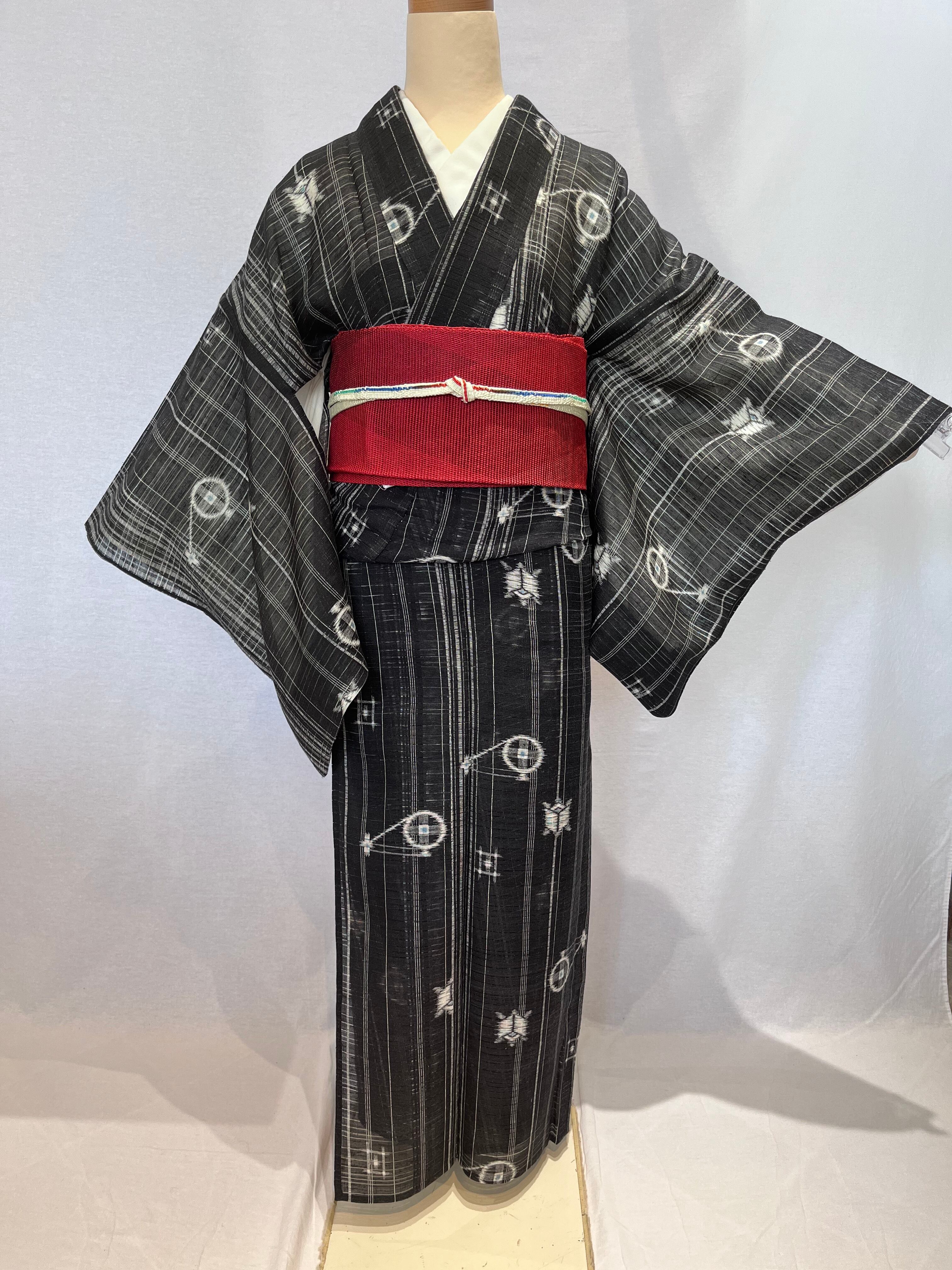 2103 夏用 単衣麻小紋 Komon unlined kimono for summer | リサイクル