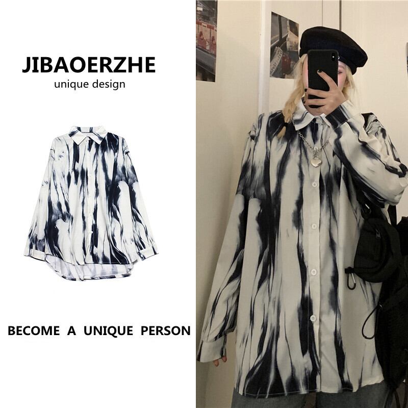 ダークサマーカジュアルシャツ ジャケット レディースルーズスタンダードスタイル ロング レトロ ストリート 夏物 ケッペル51872808825