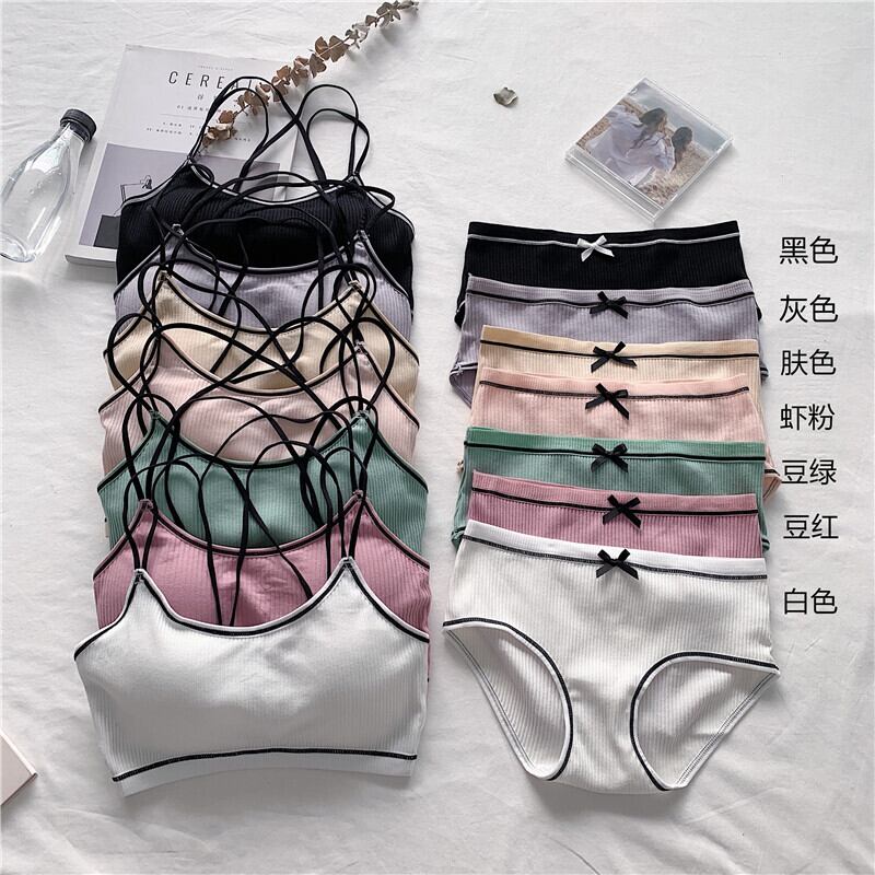 スチールリングなしの春バージョンスポーツ下着学生小胸ギャザーアンチグレア下着三角パンティーセット 1号婦人92506916464