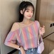 ✞ マルチカラー肩だしカットソーTシャツ ストラップレス トップス ✞ゴスロリ SM ミリ 甘ロリ クラロリ 和ロリ エレガント 黒ロリ 姫ロリ 華ロリ BB-BB8156335