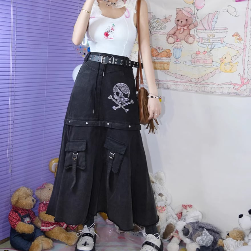 サブカル 服 地雷系 通販 スカート ロング ミニ 切替スカート スカル パンク 闇かわいい バンギャ