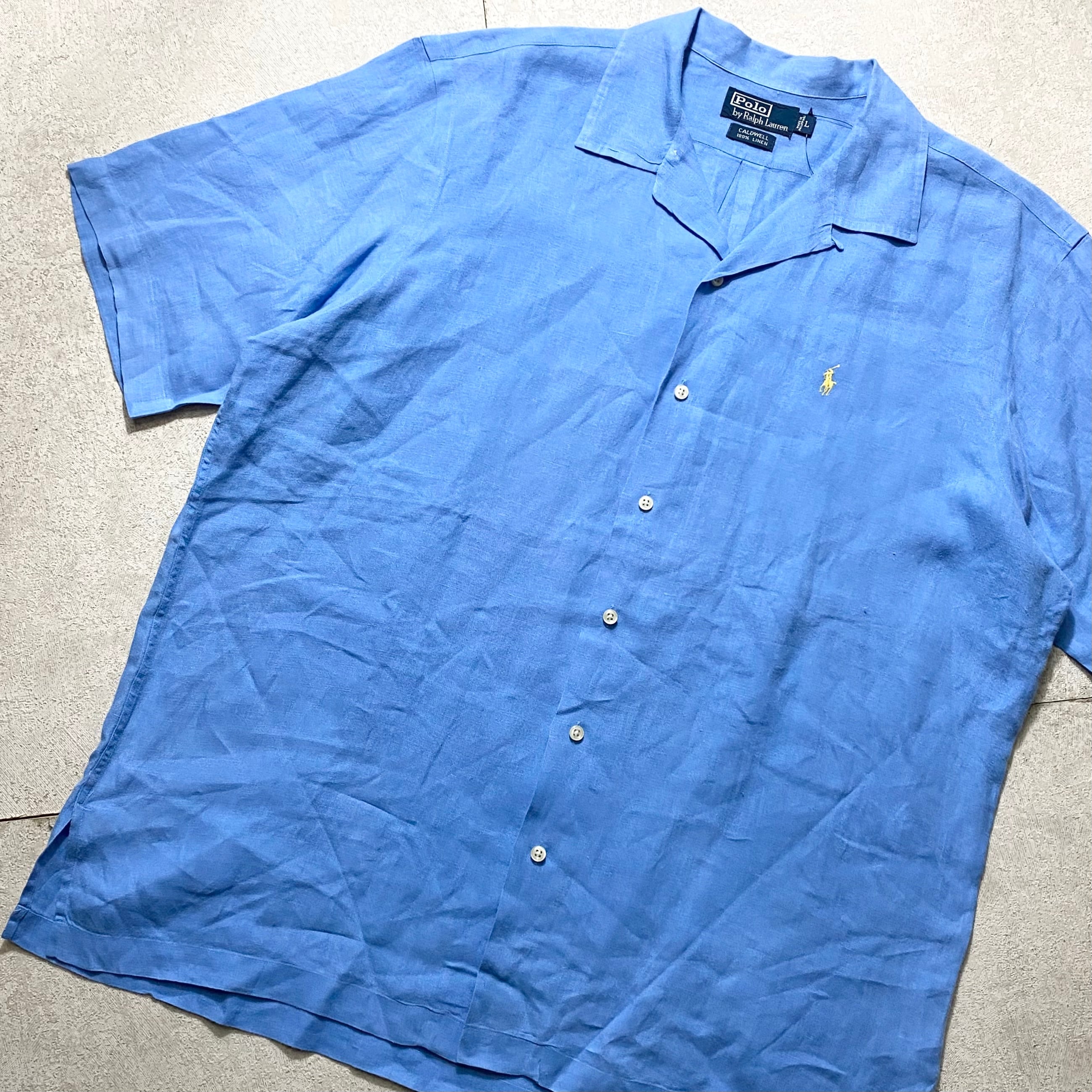 vintage POLO by RALPH LAUREN light blue open collar linen shirt