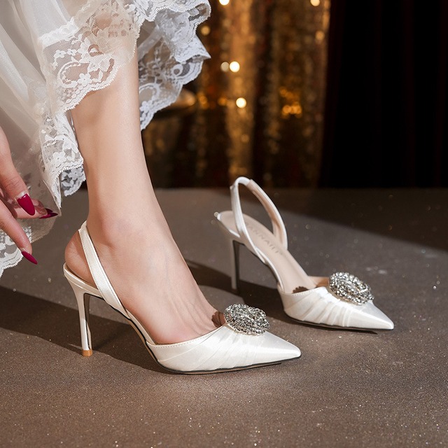 シューズ サンダル ラインストーン 宴会 ホワイト 7CM/9CM