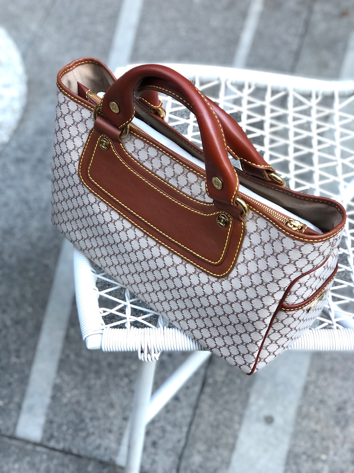 CELINE セリーヌ マカダム ブギーバッグ ハンドバッグ ベージュ 