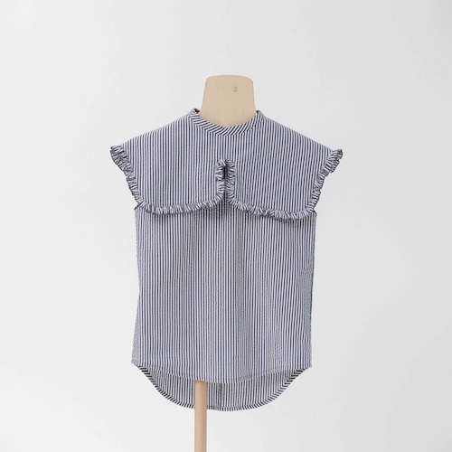 folk made(フォークメイド)/ cool max big collar blouse / gray stripe / S,M,L
