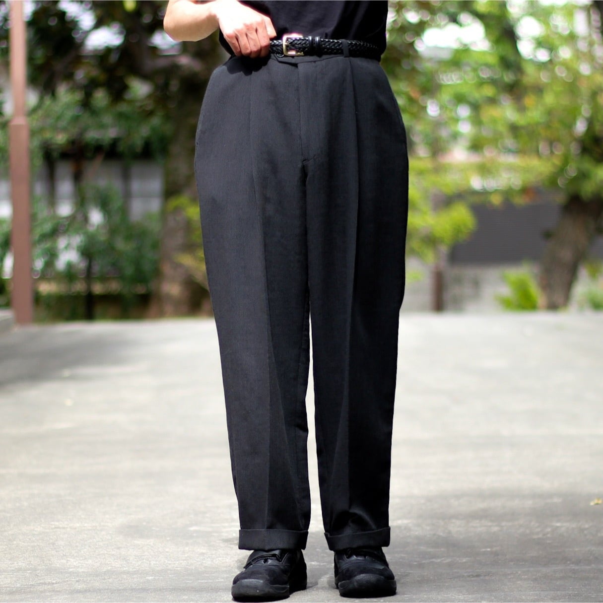 1990's GIORGIO ARMANI スモークブラックとろみセミワイドスラックス