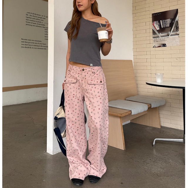 flower pocket colored pants　フラワーポケットカラーパンツ　J2065