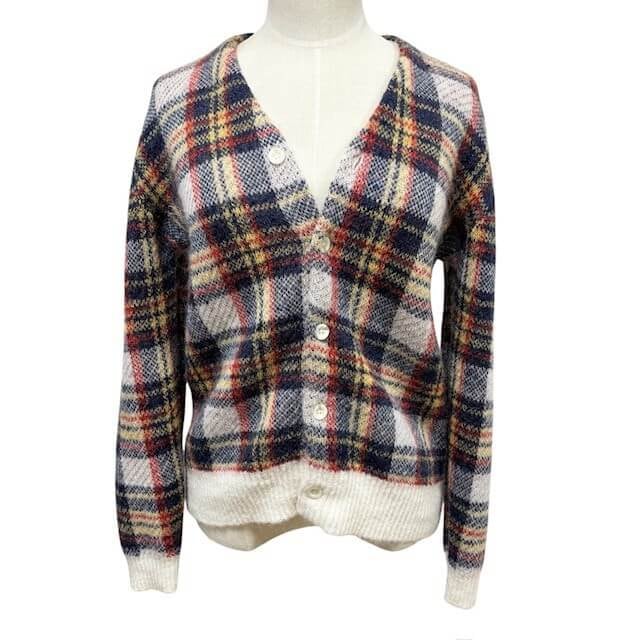 古着 ビームスボーイ カーディガン クリーニング済み BEAMS BOY シャギーチェック モヘア レディース フリーサイズ