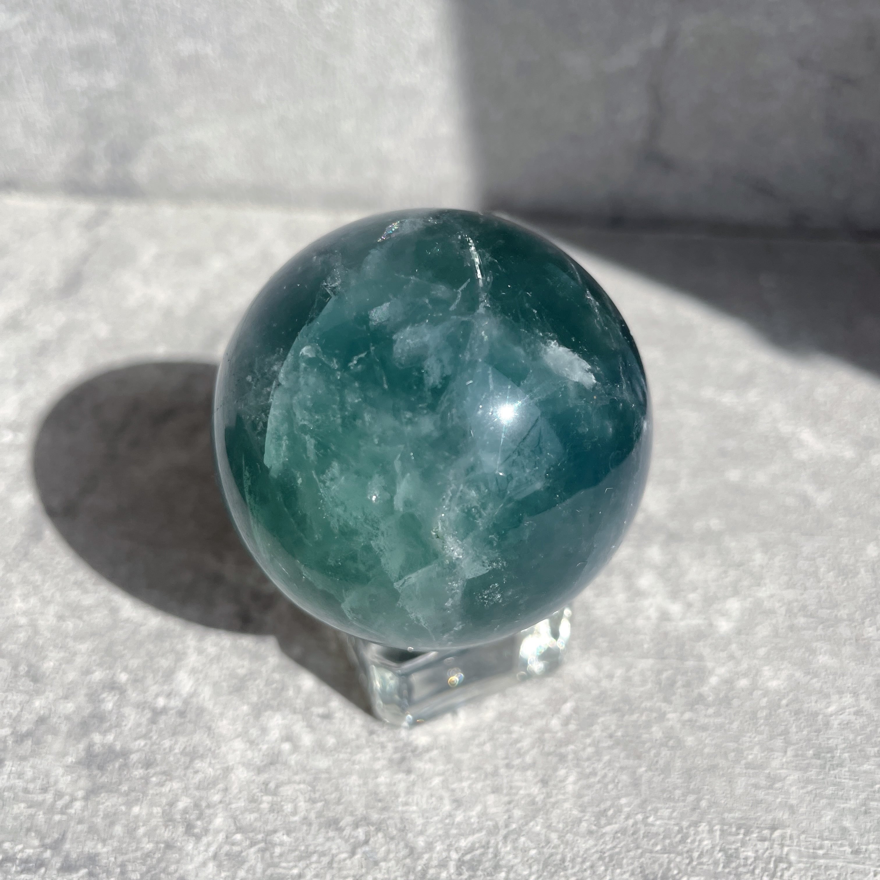 1.2kg/77mm】グリーンフローライト 共生カルサイト スフィア 丸玉 グリーンフローライト スフィア（丸玉）15◇Green Fluorite sphere
