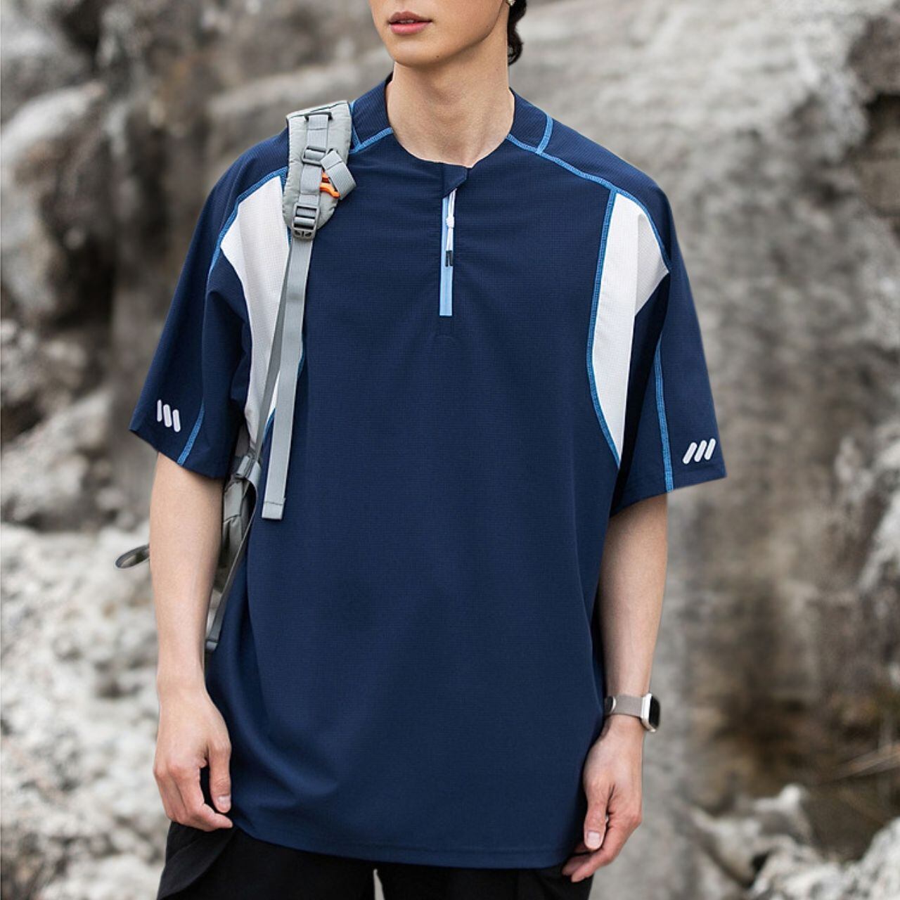 ハーフジップ ドロップショルダー Tシャツ R00135