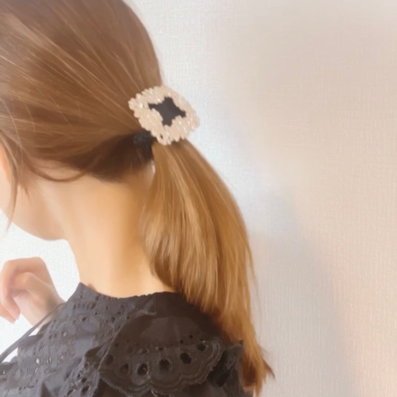 即納】新品 韓国 キラキラ ストーン 大ぶり ヘアアクセサリー ヘアゴム 