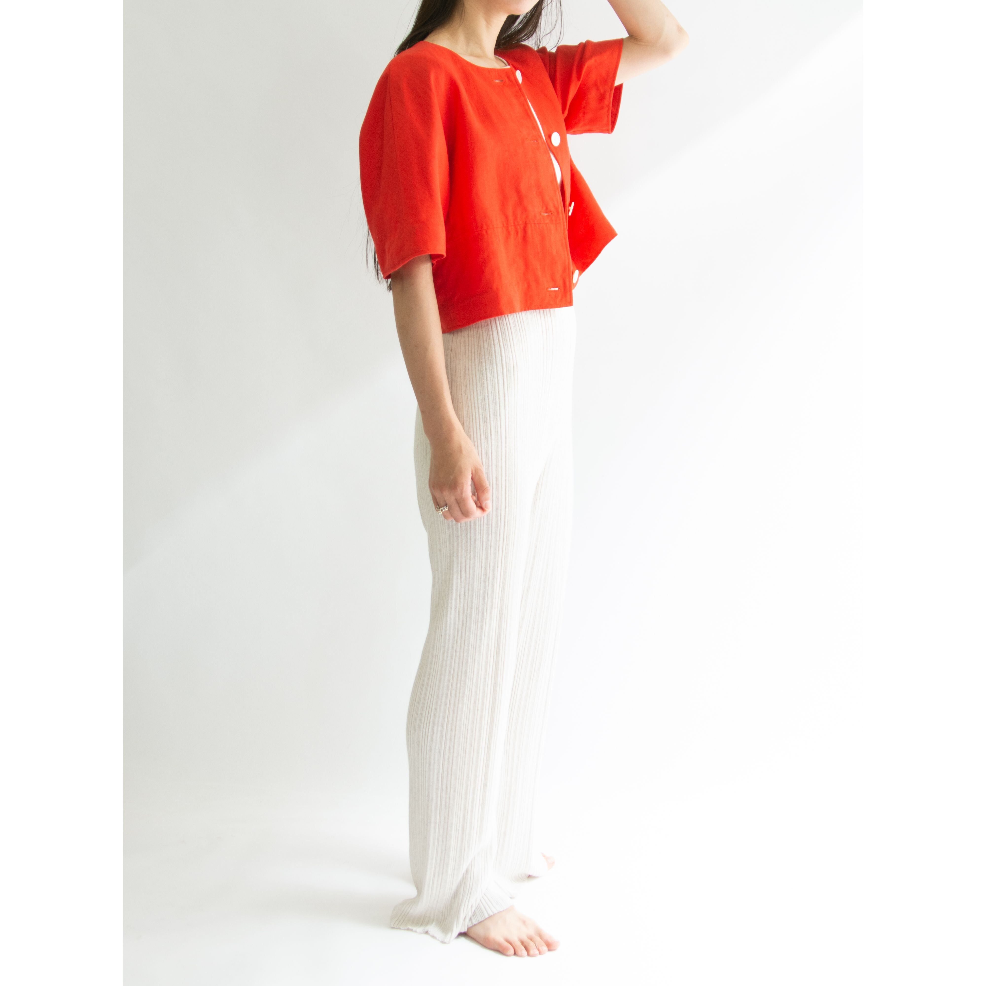 【Oscar de la Renta】100% Linen Collarless Jacket（オスカー デ ラ レンタ ノーカラーリネンジャケット）