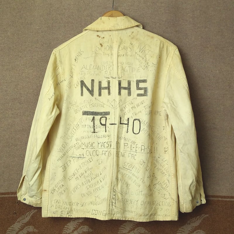 ～40s DUBBLE WARE Apple Print Chore Jacket w/1940 NHHS Memorial Hand Paint