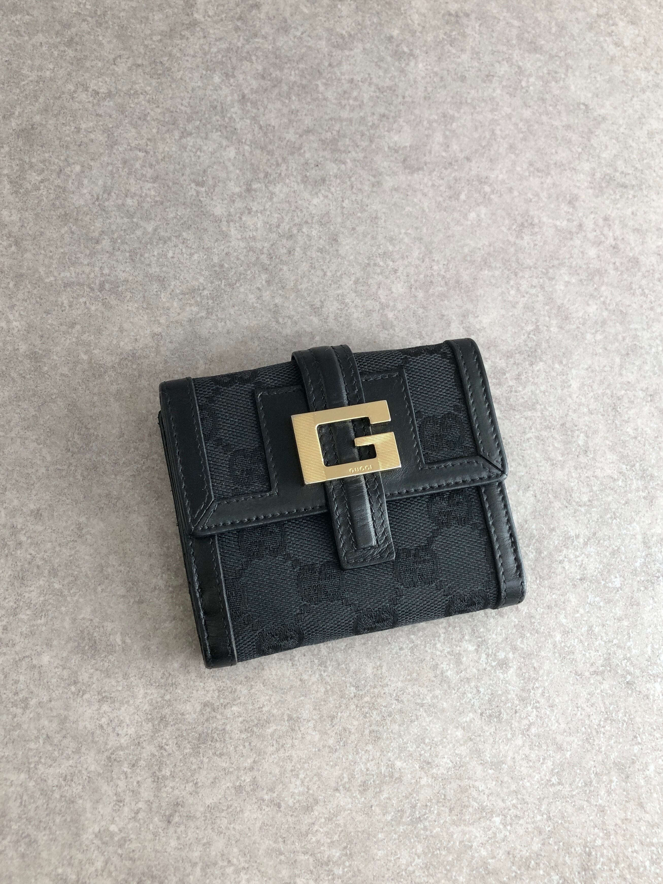 GUCCI グッチ GG 財布 ブラック Gロゴ キャンバス 2つ折り vintage ヴィンテージ オールド gbusf3