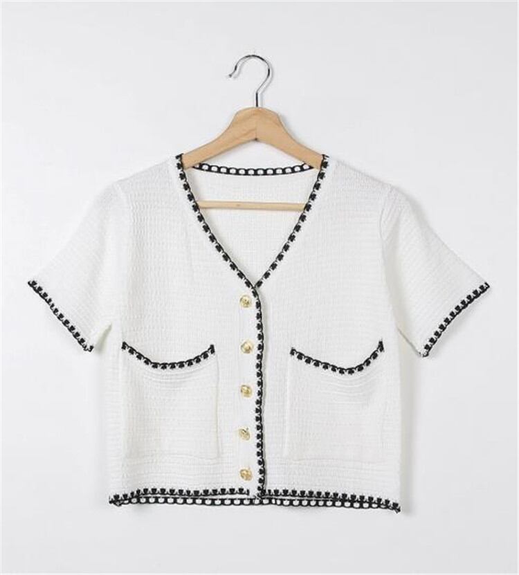 カラーマッチング 半袖 薄い アイスシルク ニット 短いスタイル コート ゆったりする