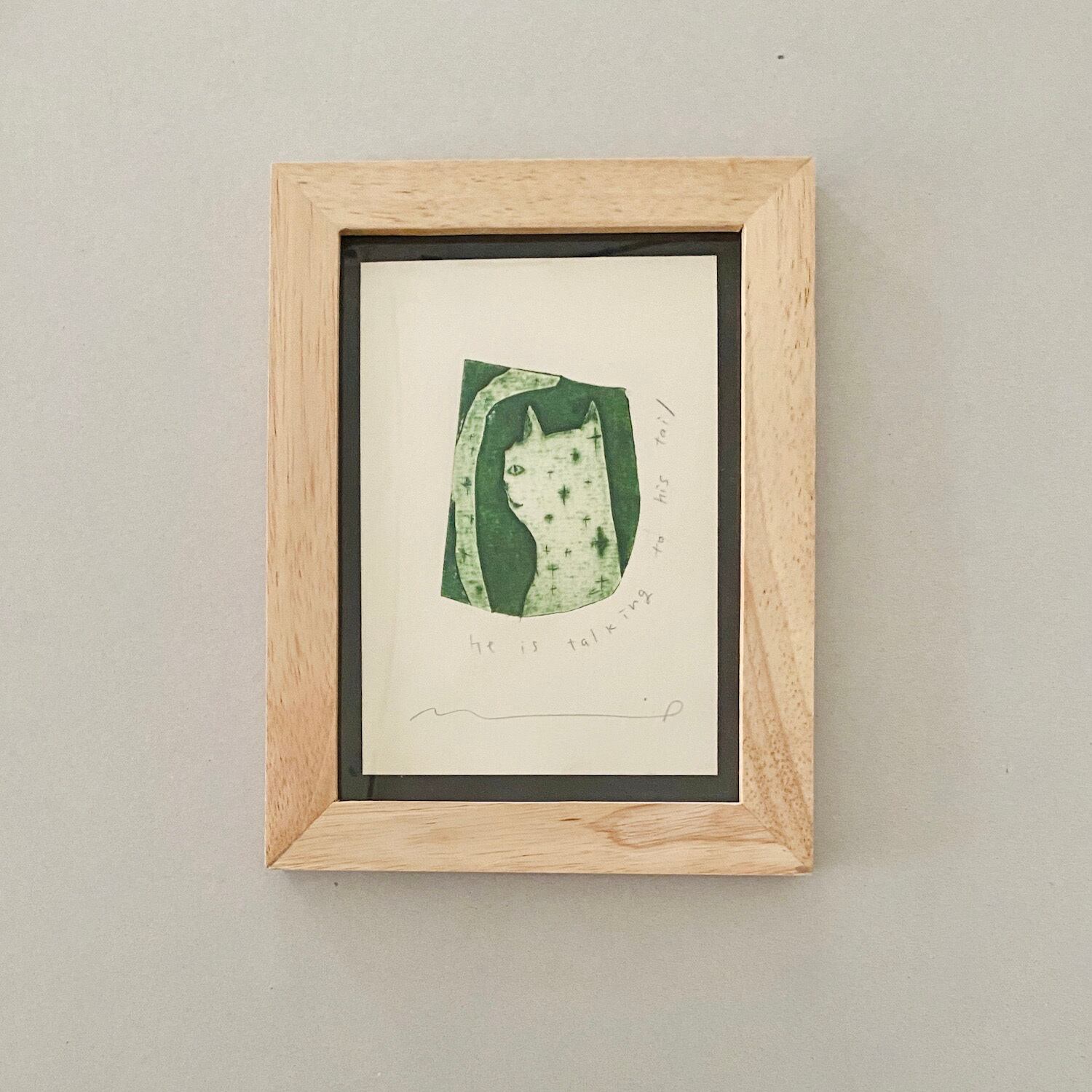 《ノエルの贈り物》溝上幾久子"He is talking to his tail" Mizokami Ikuko 紙版画