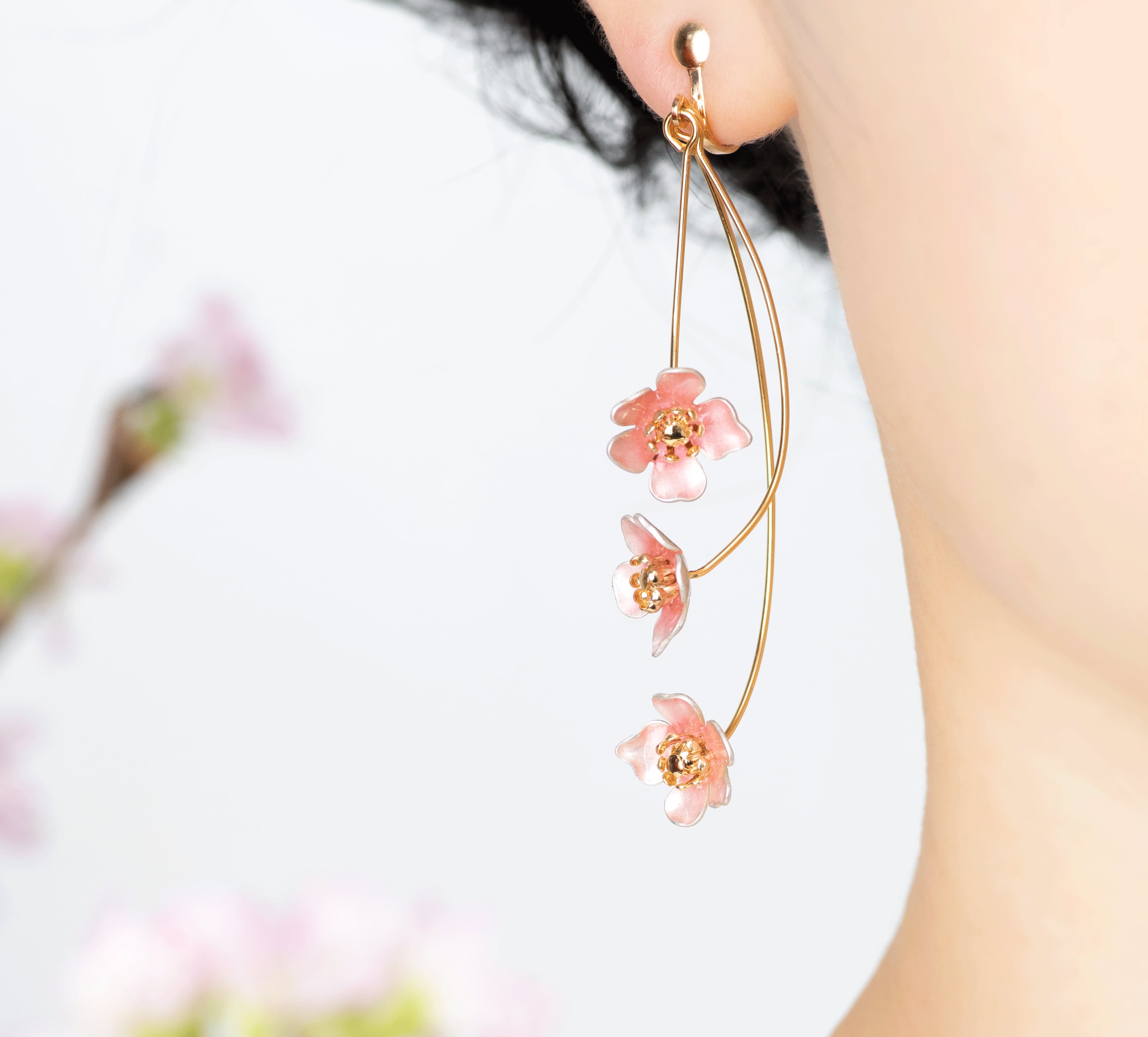 ゆれる桜の花 イヤリング(ピアス) | lemonsoda091