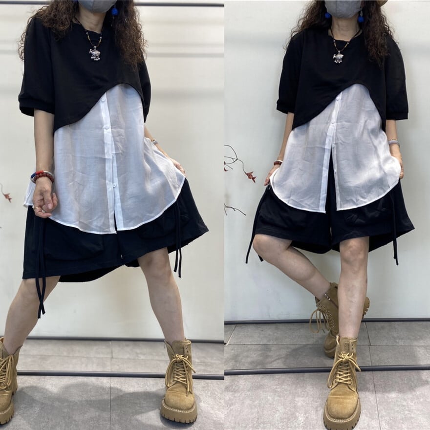 サブカル 服 地雷系 通販 森ガール ブランド Yansen シャツ フェイクツーピース ゆるふわ ボヘミアン アンティーク レトロ ストリート系