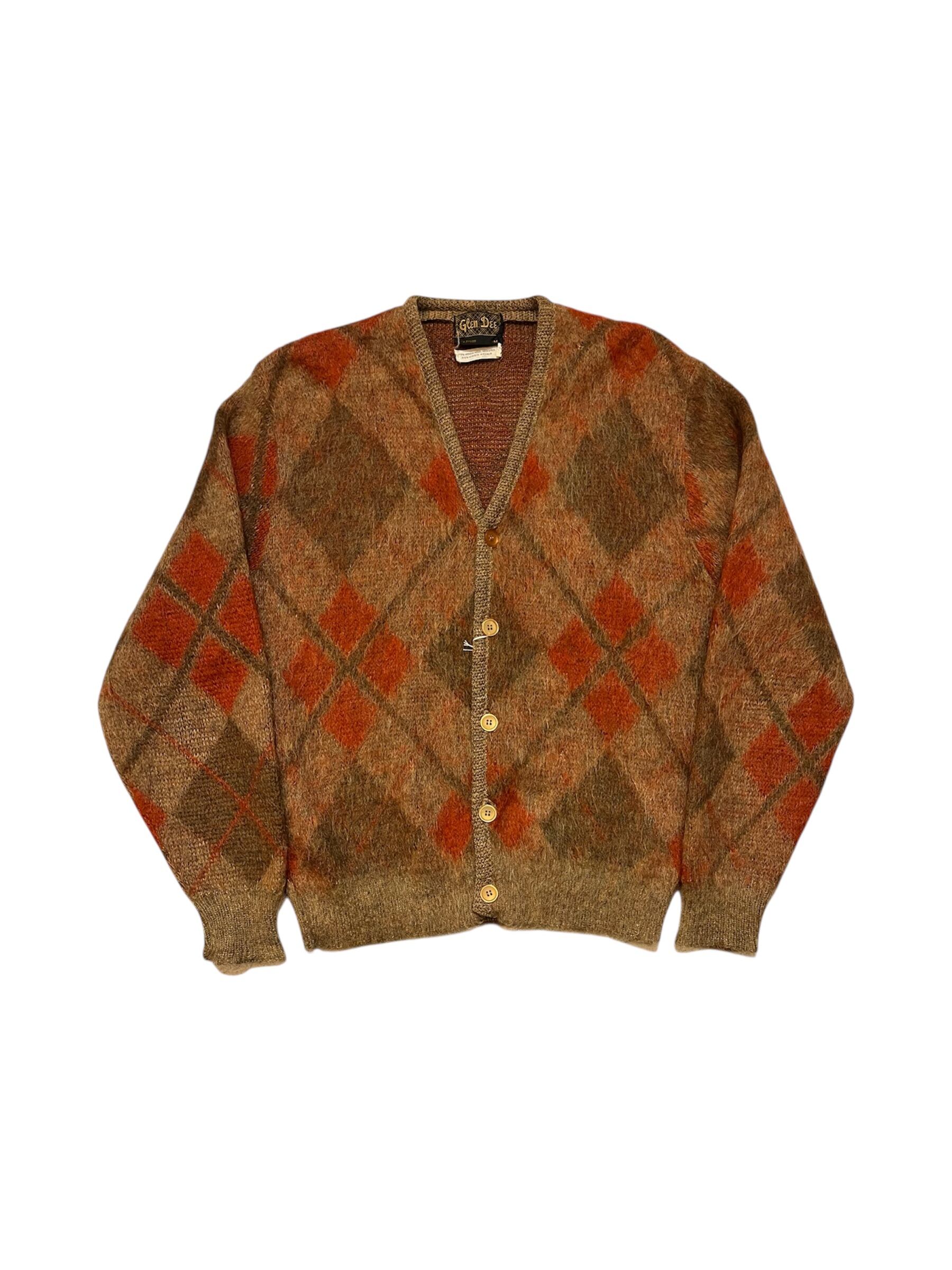 60s Glen Dee Argyle Shaggy Mohair Wool Cardigan 60年代 グレン