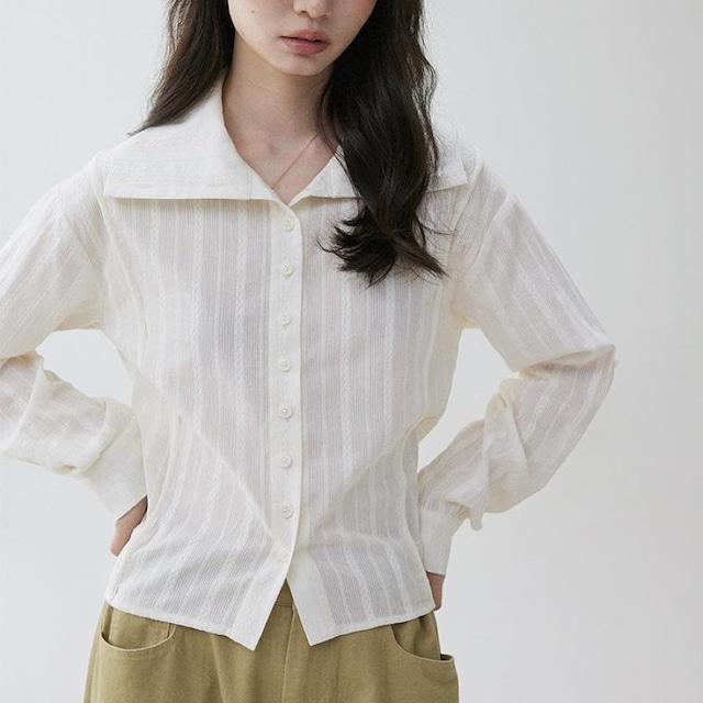 big collar striped blouse