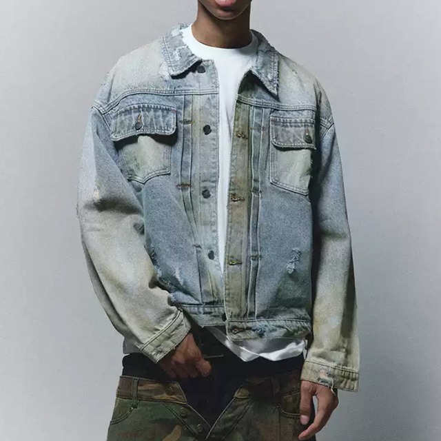 【DRIP5872】ANT Tear Damaged Washed Loose Denim Jacket