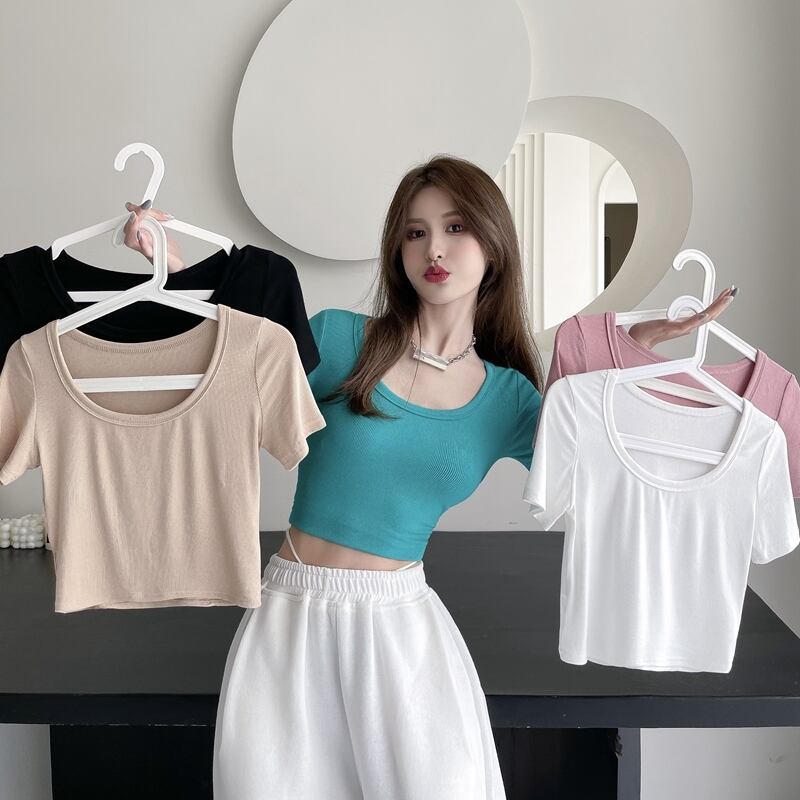 スタイルTシャツ サマーショートクロップドトップス コットン 夏物 ピュア ブラックストロベリース80127146