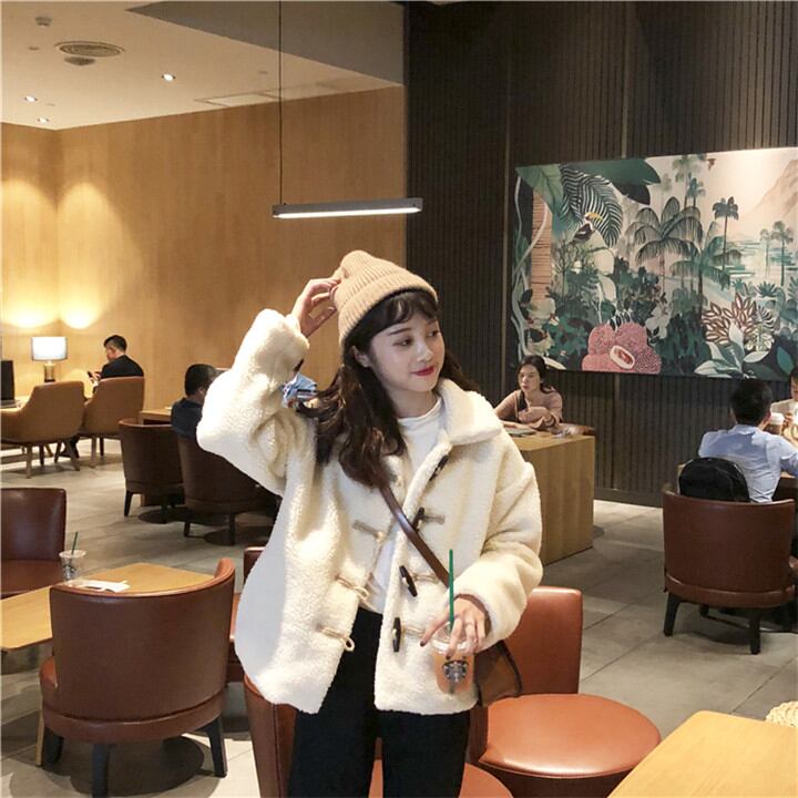 韓国 かわいい ファッション sweet系 子羊の毛 短いスタイル 秋冬 コート カレッジ風 トップス