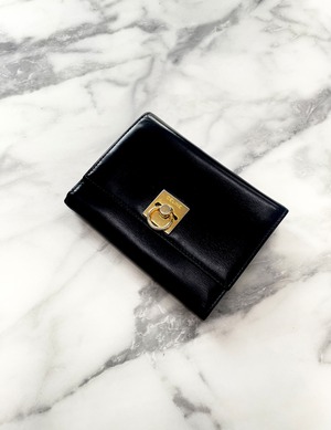 CELIN セリーヌ 三つ折り財布 ゴールド金具 ガンチーニ リング レザー 