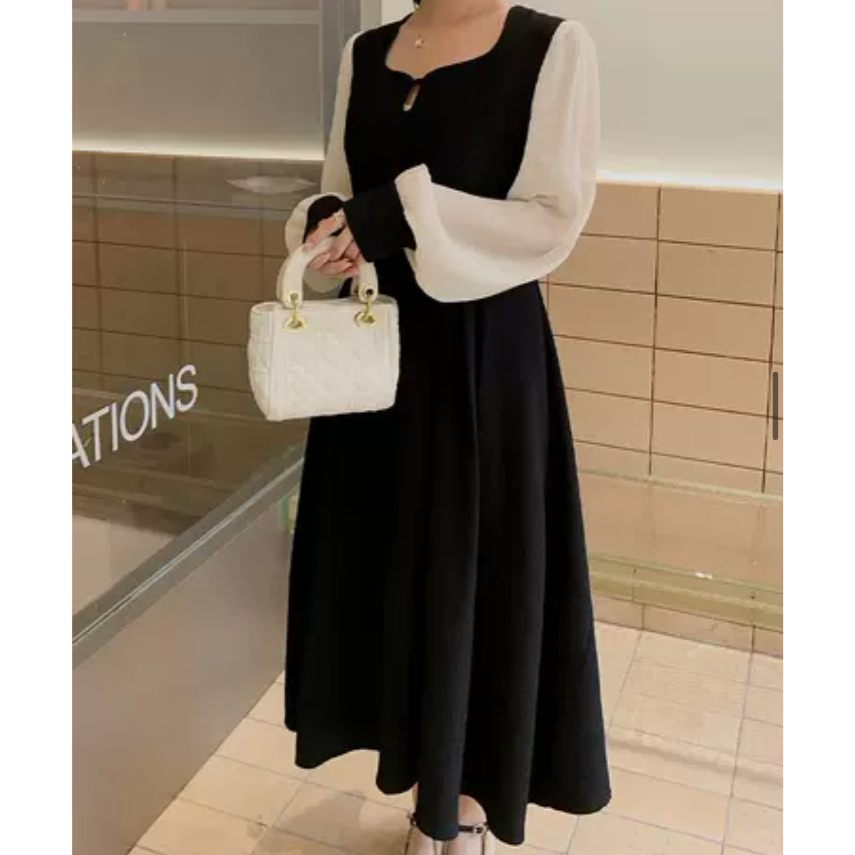 ワンピース ロング フレアスカート パフスリーブ ボリューム袖