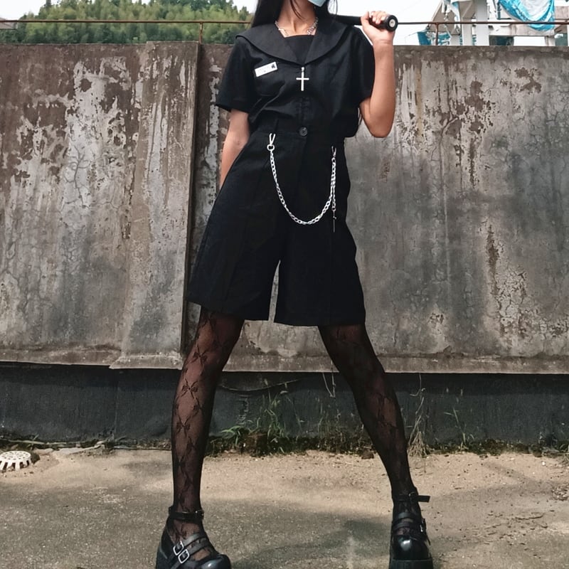 天使と悪魔 ゴスロリ系 ハーフパンツ 地雷系 dark 病み可愛い 十字架