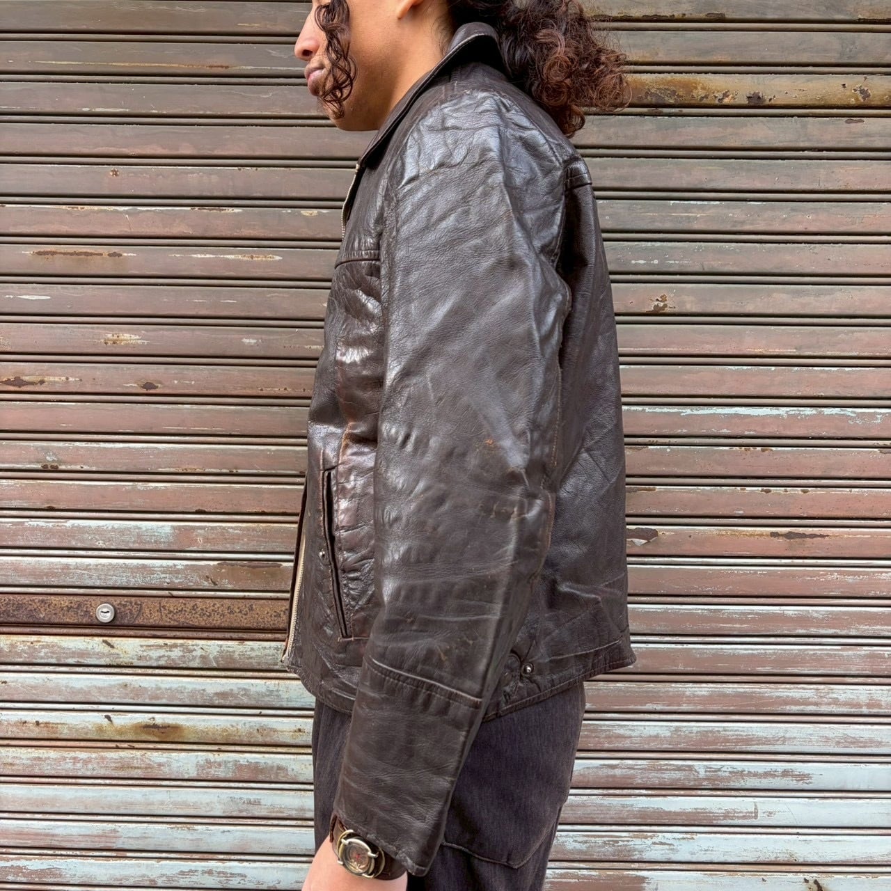 50s ユーロビンテージ レザージャケット 革ジャン AEROジッパー コの字留 50s ユーロビンテージ レザージャケット 革ジャン AEROジッパー コの字