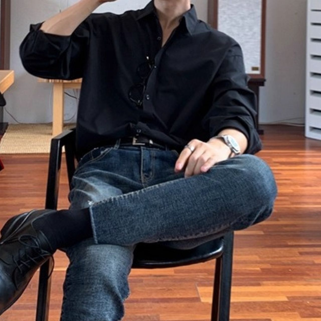 カジュアルシンプル無地シャツ　1211