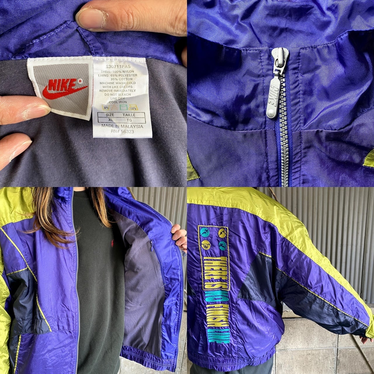 90s NIKE ナイキ 銀タグ ロゴ パーカー Ｍ イエロー