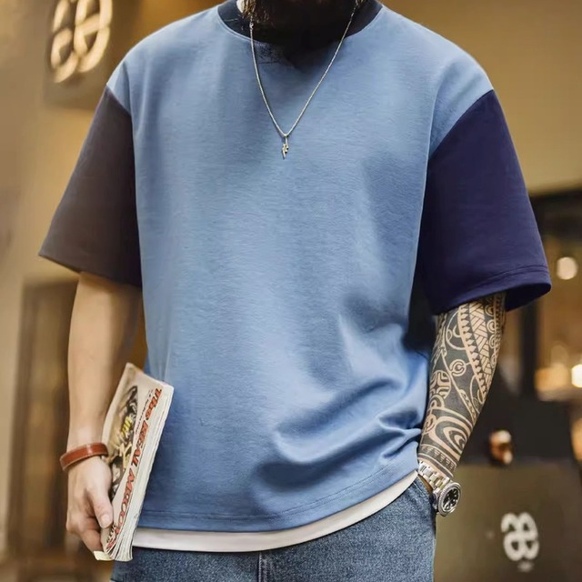 Bicolor Short Sleeve Men's T-Shirt ◇H1106