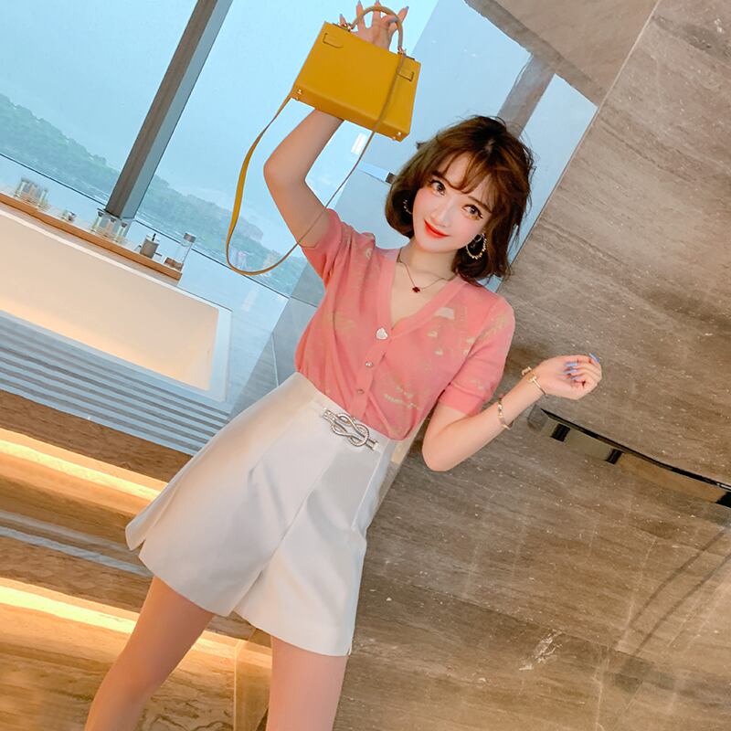 ジャカードニットTシャツ ウェスト薄手ショーツ オータム 秋物 ブルマー シルク MIUCO64243153176