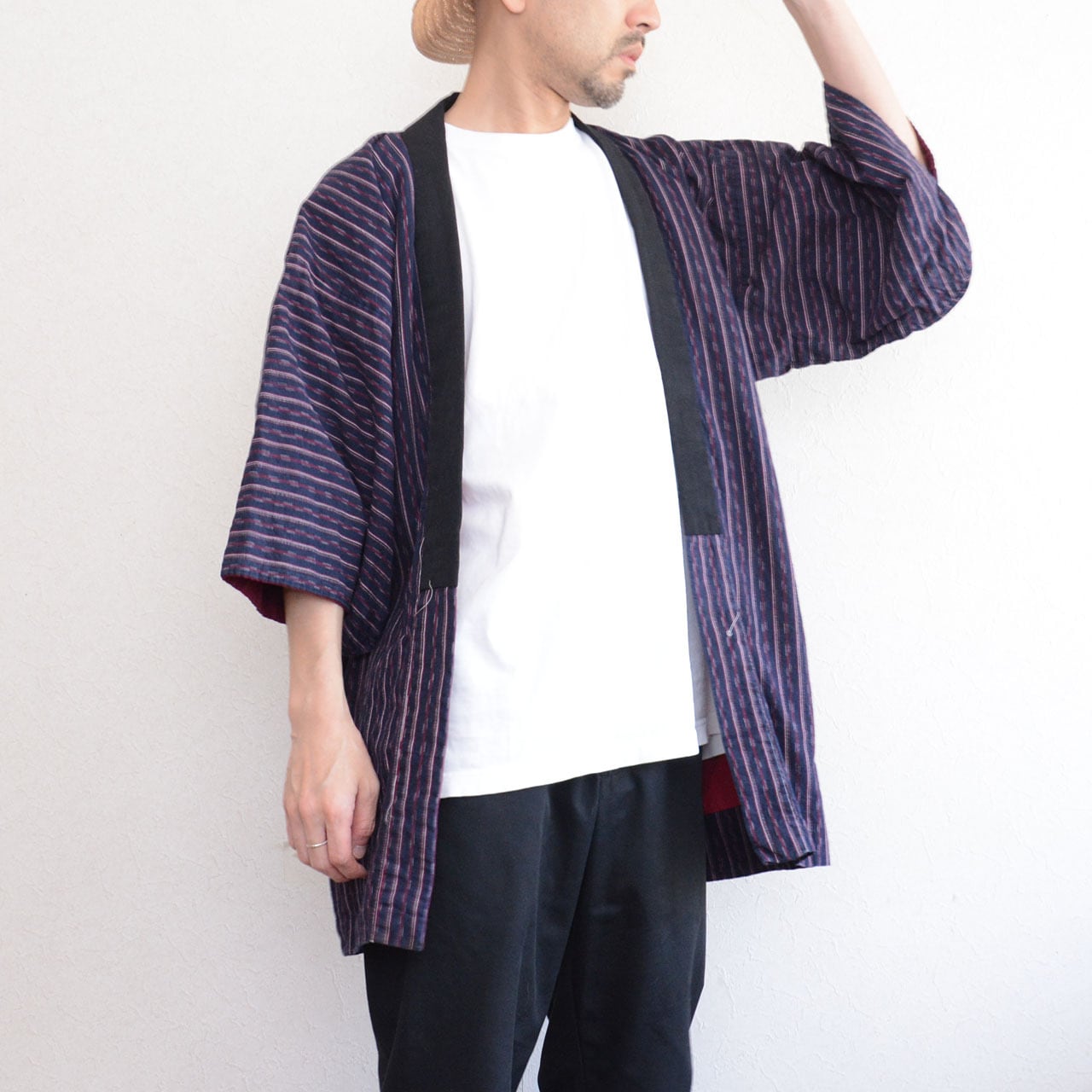 野良着 木綿縞模様 手縫いジャケット｜リメイク素材 ジャパン