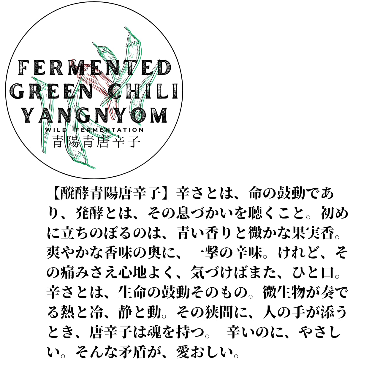 四代目醗酵職人/【醗酵青唐辛子~韓国産青陽青唐辛子の2次醗酵~】greentone滋味薫る、さわやかな辛味と旨み