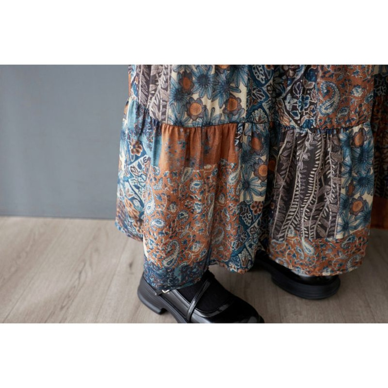 パッチワーク ティアード ロングスカート  00384