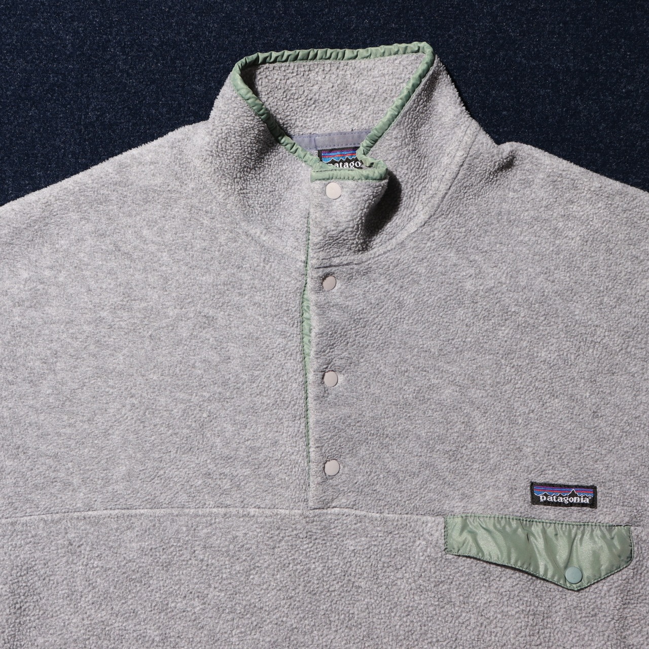 極美品 XL メランジグレー×ミントグリーン 97年 ポルトガル製 シンチラスナップT Patagonia パタゴニアフリース