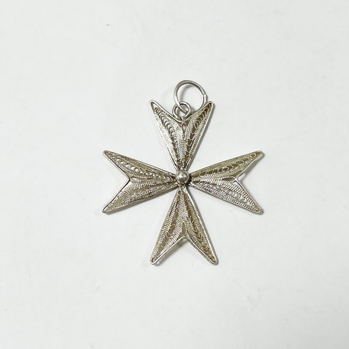 Vintage 925 Silver Filigree Maltese Cross Pendant Top Made In Malta