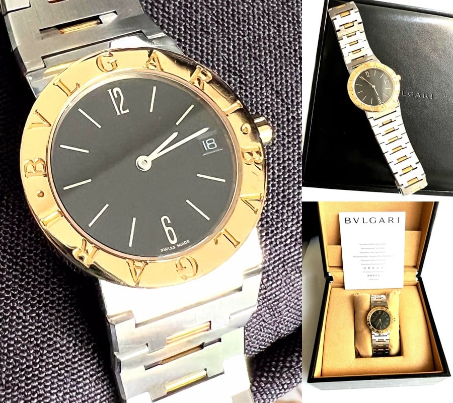 BVLGARI ブルガリブルガリ K18 YG 750 ブラック BB33SGD 時計 メンズ 男女 コンビ ゴールド