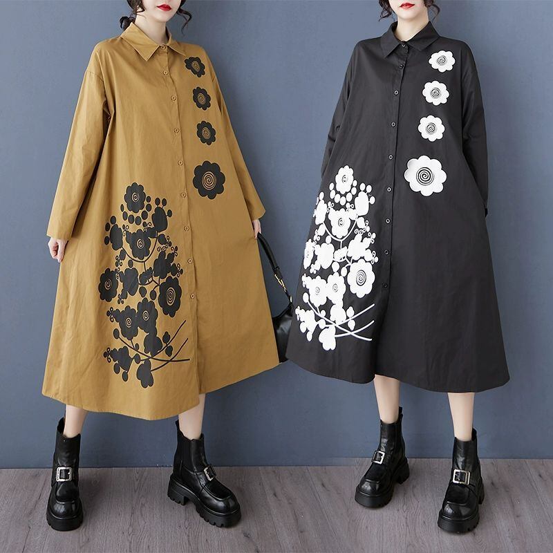 PRINT A-LINE MIDI SHIRT DRESS 2colors M-11574