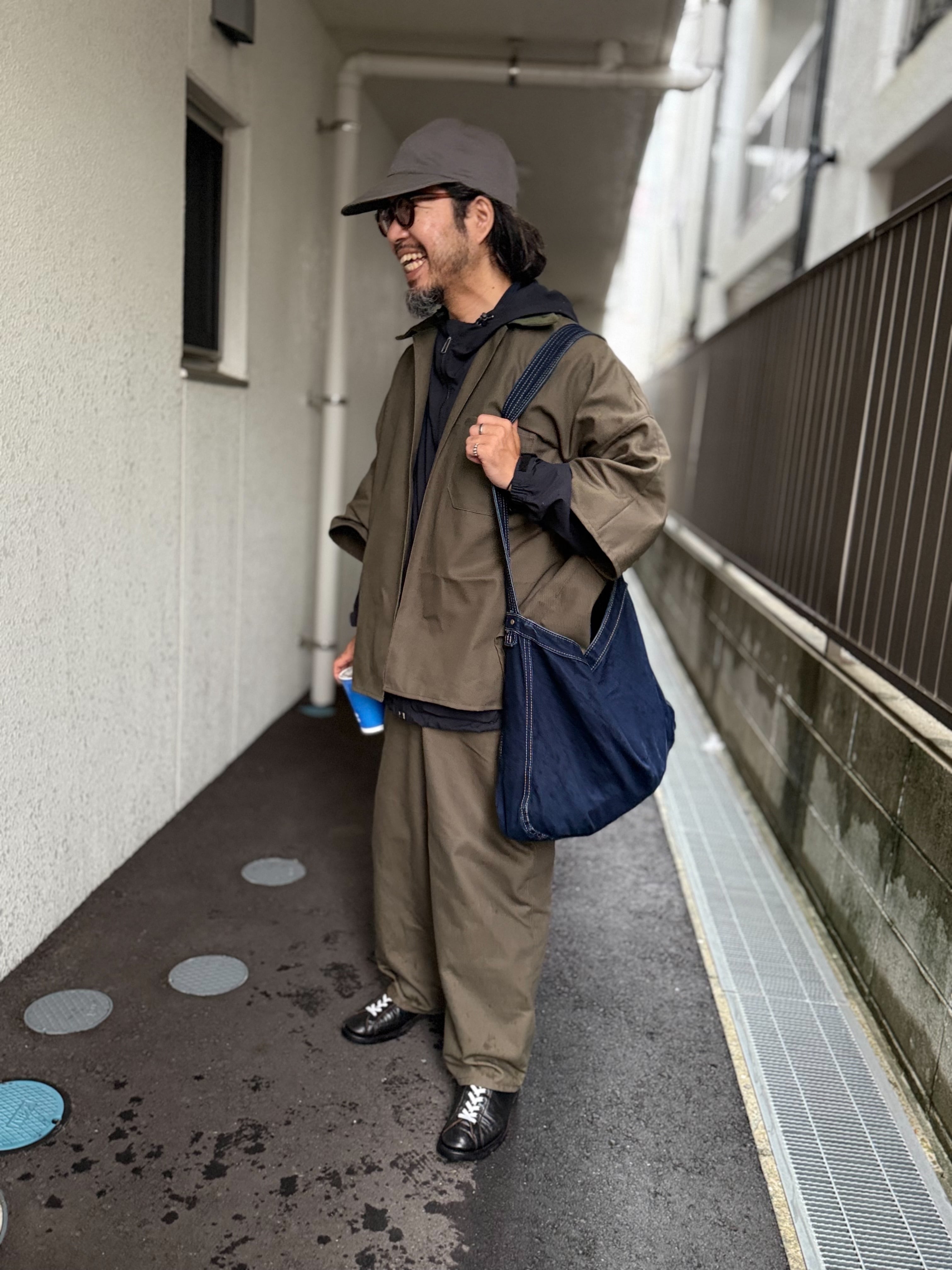 オリジナル セットアップ ハンドクラフト ダック生地 グリーン 無地 | 半袖イージーシャツ&イージーパンツ | フリーサイズ | ユニセックス 手縫い 日本製 新品未使用