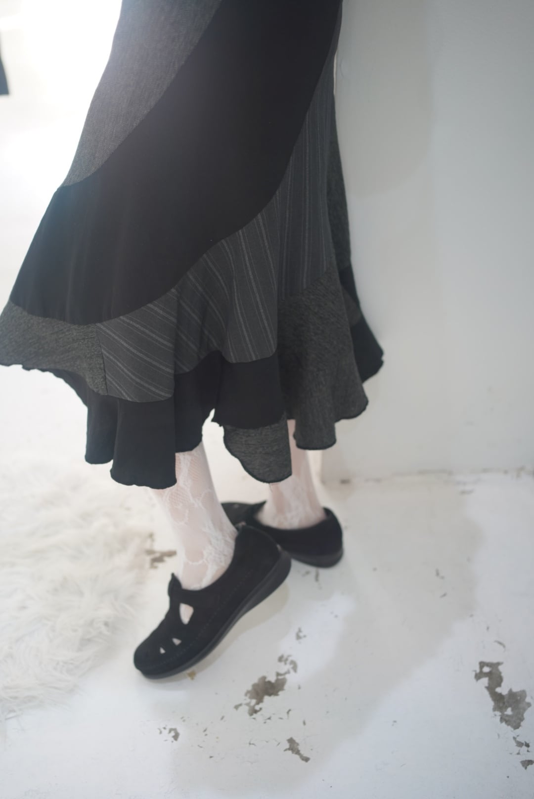 patchwork frill hem skirt