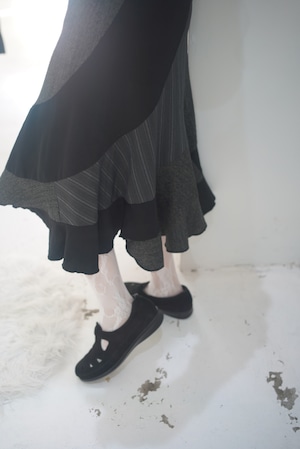 patchwork frill hem skirt