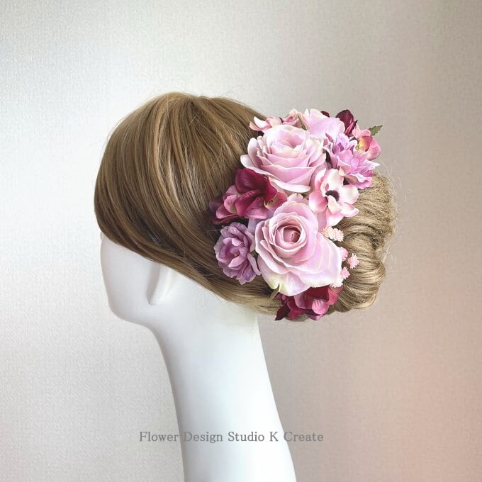 アンティークピンクの薔薇とコスモスのヘッドドレス 紫陽花 ...