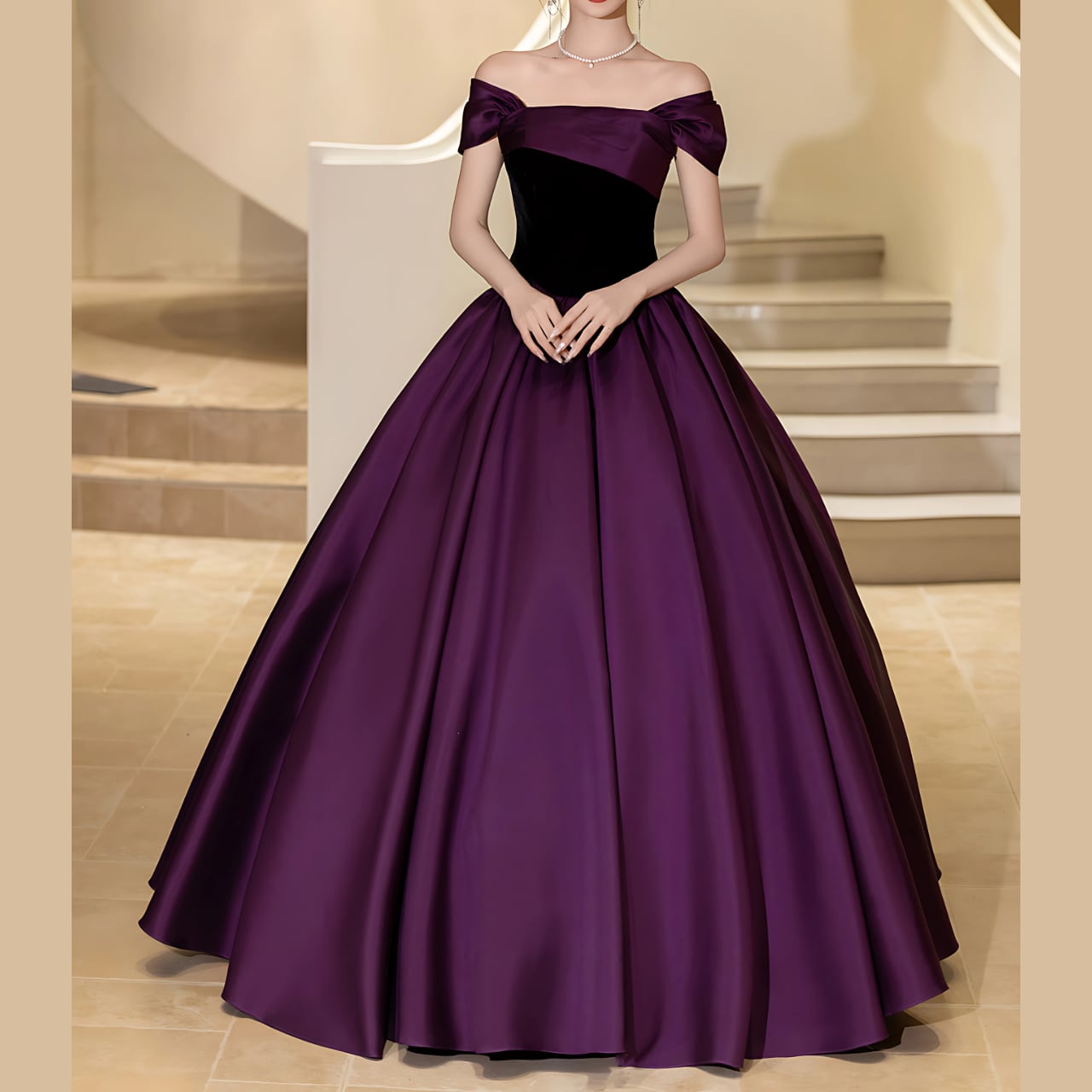 オフショルダー パープルプリンセスHR 1555